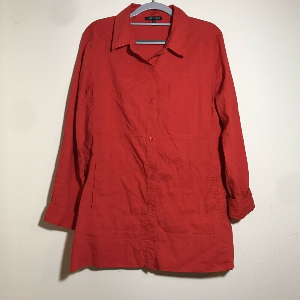 Eileen Fisher Red Linen Blend Tunic Dress